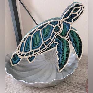 Layered wood cut sea turtle